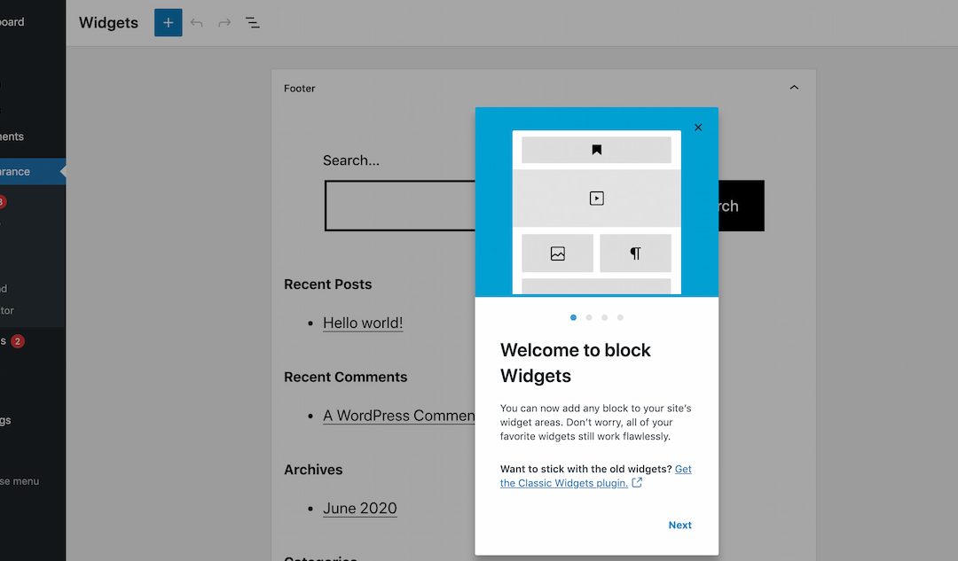 Screenshot of new feature in WordPress 5.8 block widgets nLBqrT
