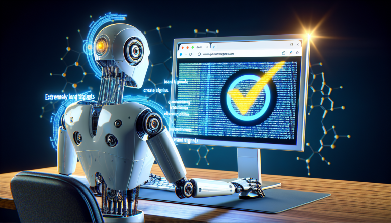 An advanced robotic figure analyzing data on a computer screen, highlighting technology and artificial intelligence advancements.