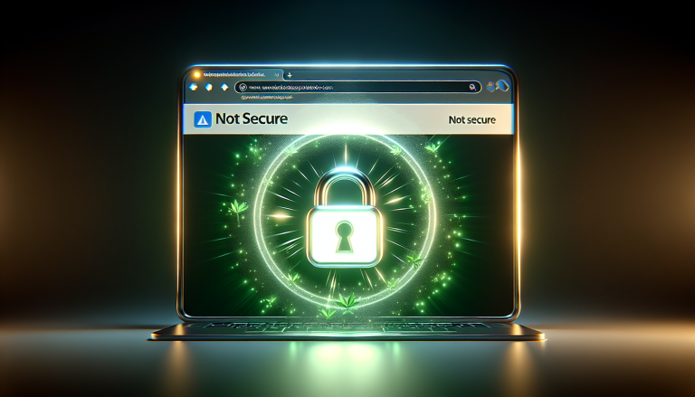 An illustration showing a laptop displaying a 'Not Secure' warning, emphasizing the importance of secure web browsing and online safety against potential cyber threats.